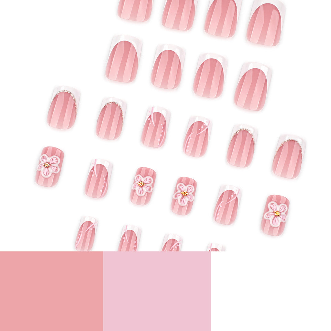 Artful Nail Extensions with Flower Design Bowlift