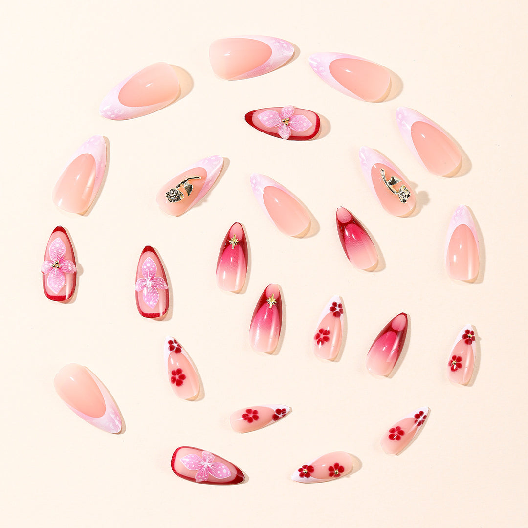 Elegant 3D Floral Acrylic Nail Art Extensions Bowlift