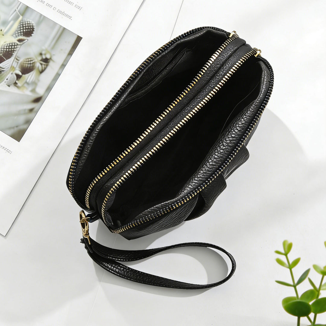 Textured Leather Zip Clutch Wallet Bowlift