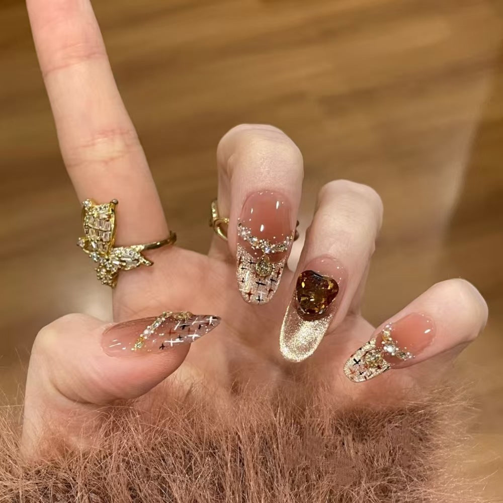 Glamorous Press-On Nail Art Set with Decorative Gems Bowlift