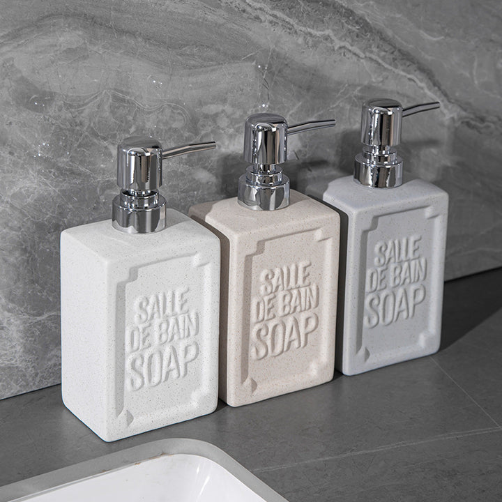 Embossed Ceramic Bathroom Soap Dispenser with Chrome Pump Bowlift