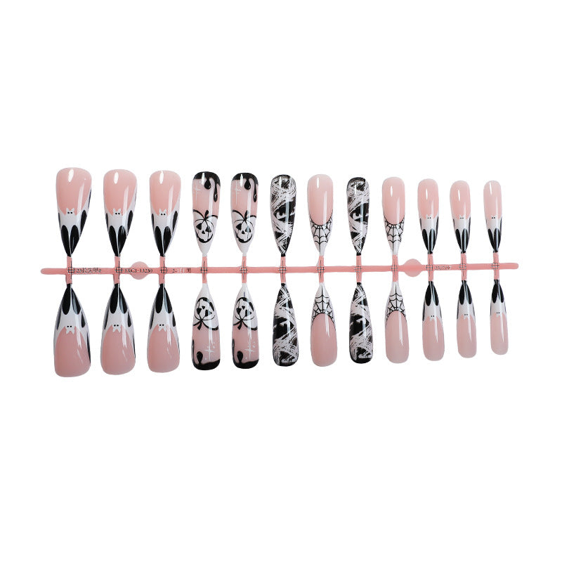 Artistic Halloween-Themed Press-On Nail Art Set Bowlift