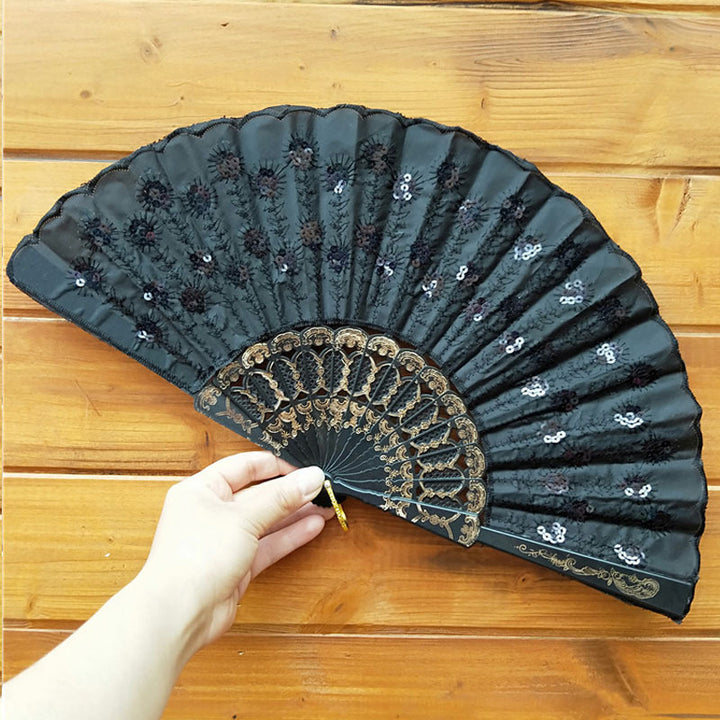 Women's high-quality lace fan with artistic floral motifs Bowlift