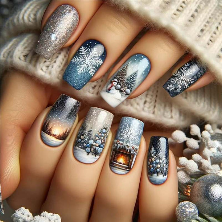 Festive Holiday-Themed Press-On Nail Art Set Bowlift