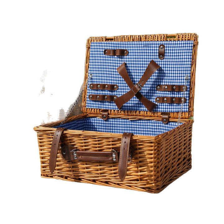 Ladies Luxury Picnic Basket with Offset Dish Compartment and Floral Lining Bowlift