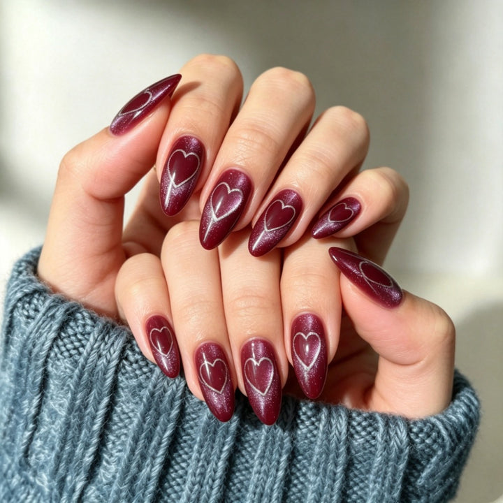 Heart-Decorated Almond-Shaped Press-On Nails Bowlift