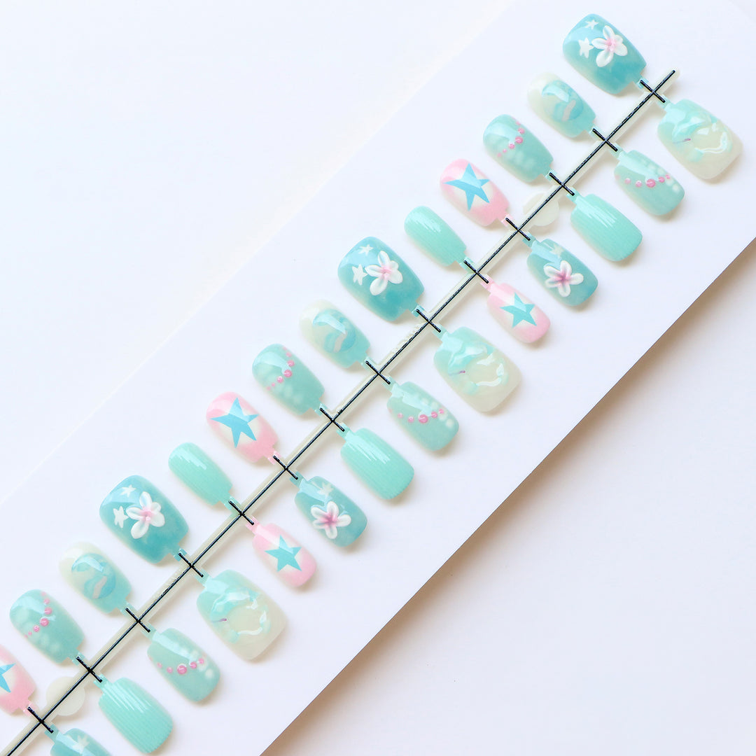 Mermaid-Inspired Decorative Press-On Nail Set Bowlift