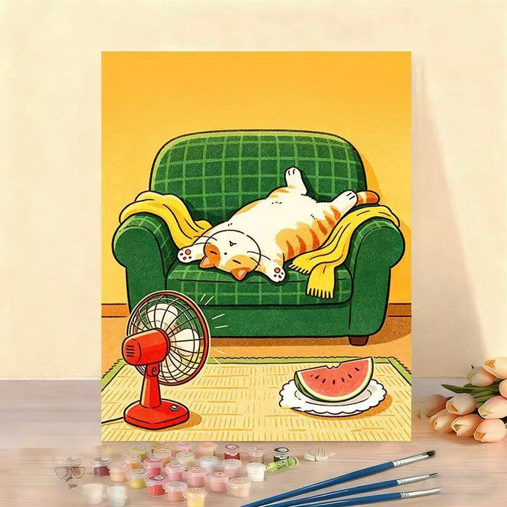 Whimsical Cat Illustration Canvas Artwork Bowlift