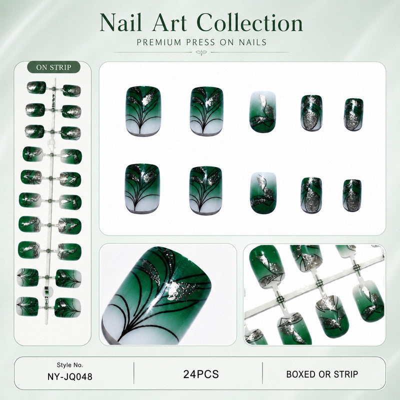 Premium Artificial Nails with Plant Motif Bowlift