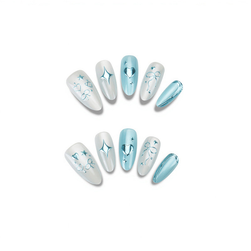 Artistic Press-On Nail Set with Heart and Star Designs Bowlift