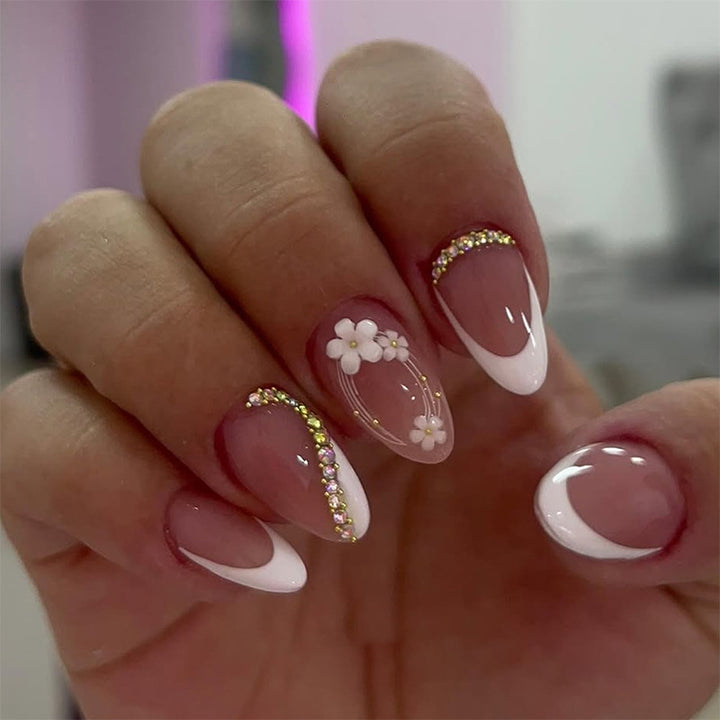 Premium Artistic Press-On Nail Set with Elegant Design Accents Bowlift