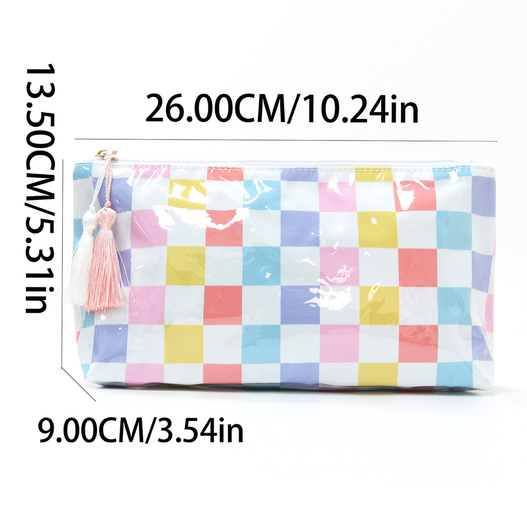 Cosmetic storage bag with water-repellent surface and tassel detail Bowlift