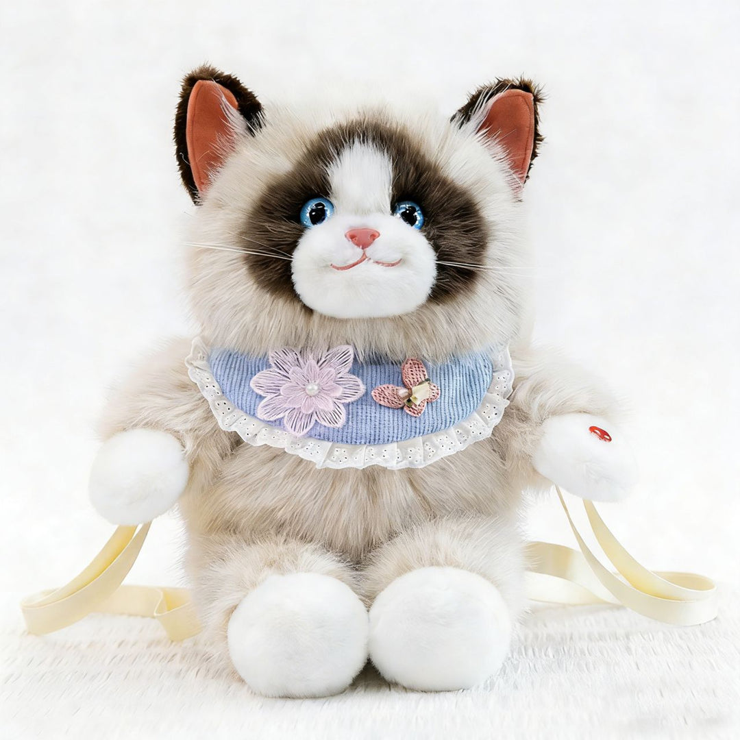 Plush Cat-Themed Backpack Bowlift