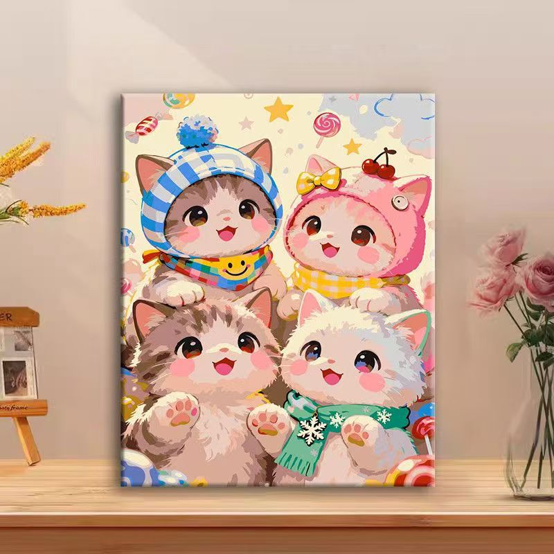Cute Cat Character Canvas Art Print Bowlift
