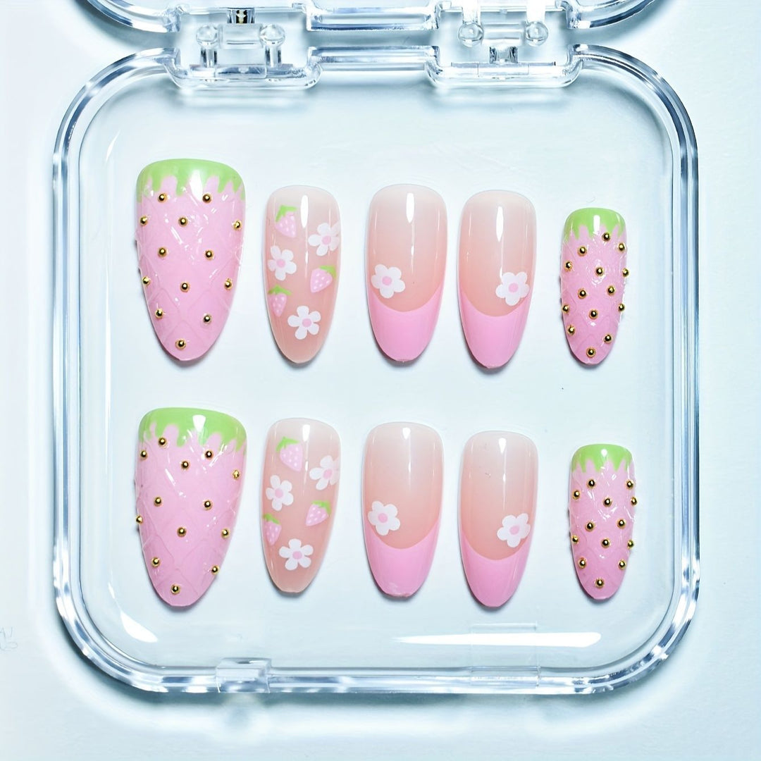 Creative Strawberry-Themed Press-On Nail Art Set Bowlift