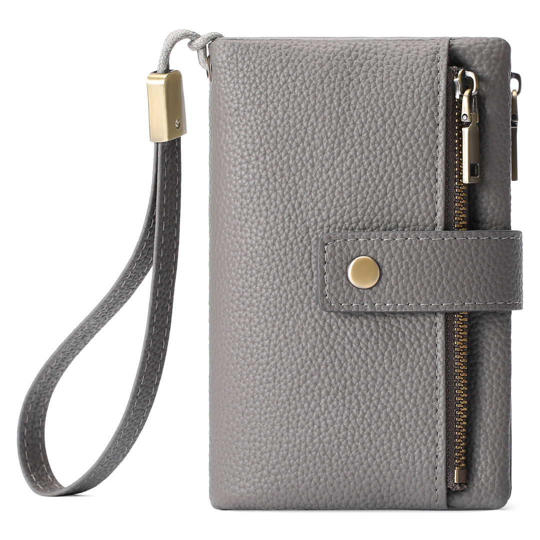 Compact Pebbled Leather Wristlet Wallet Bowlift