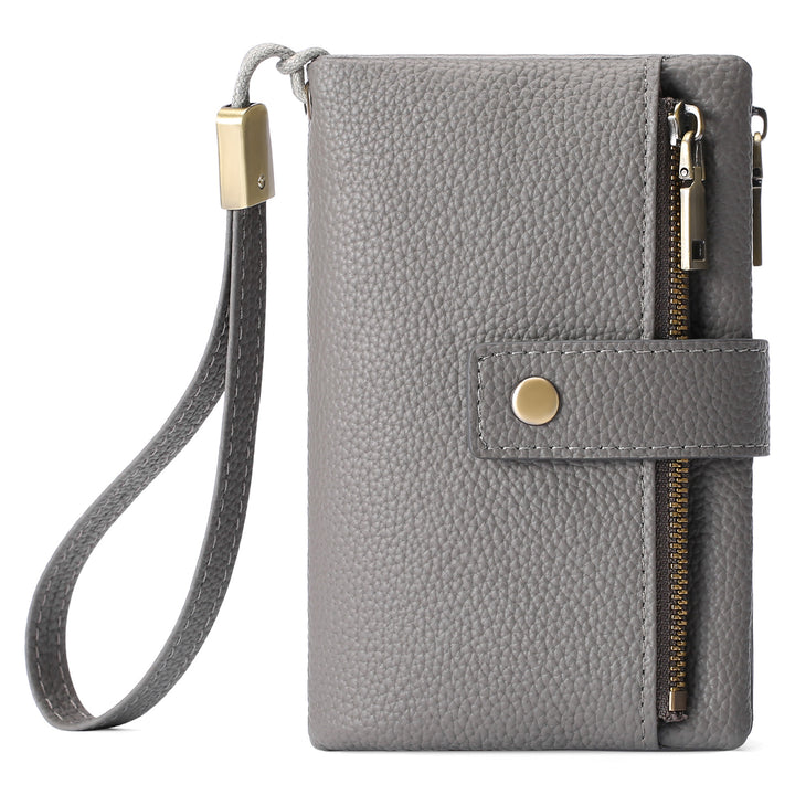 Compact Pebbled Leather Wristlet Wallet Bowlift