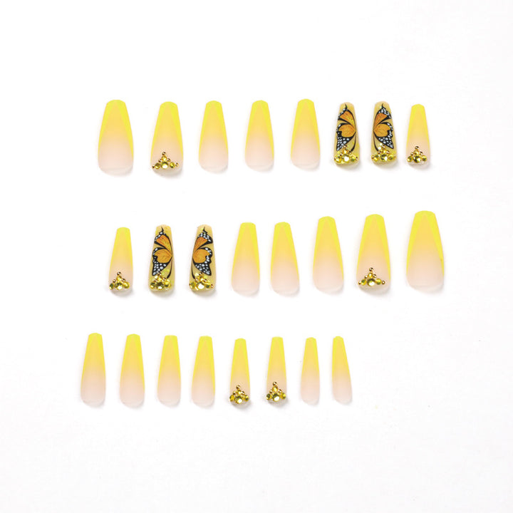 Artful Gel Nails with Butterfly Design and Glitter Bowlift