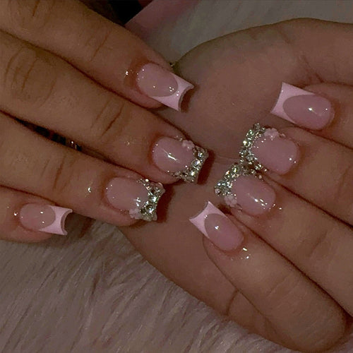 Decorative Rhinestone-Embellished Press-On Nail Tips Bowlift