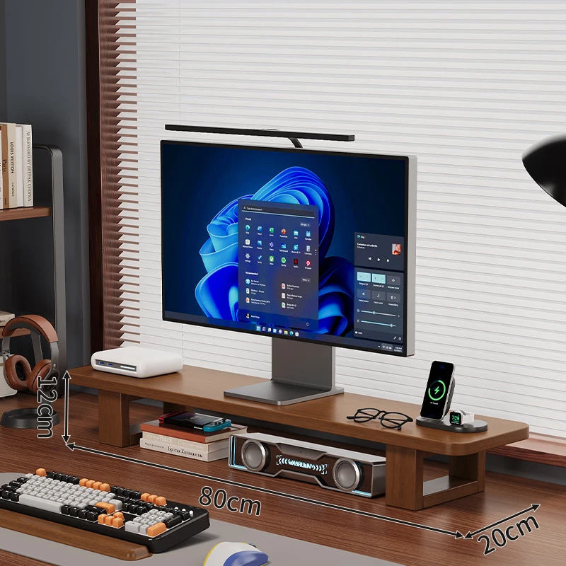 Modern Wooden Monitor Stand with Cable Management Bowlift