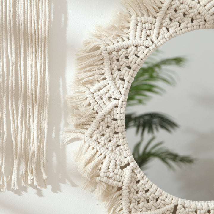 Macrame Decorative Round Wall Mirror Bowlift
