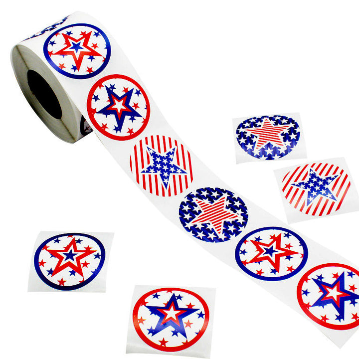 Independence Day adhesive round star sticker roll for party favors and labels Bowlift