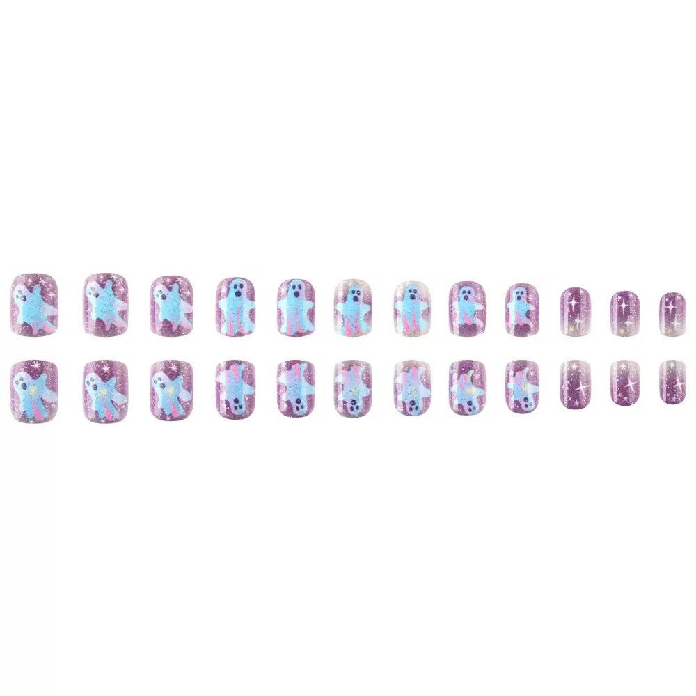 Acrylic Nail Set with Creepy Ghost Motifs Bowlift