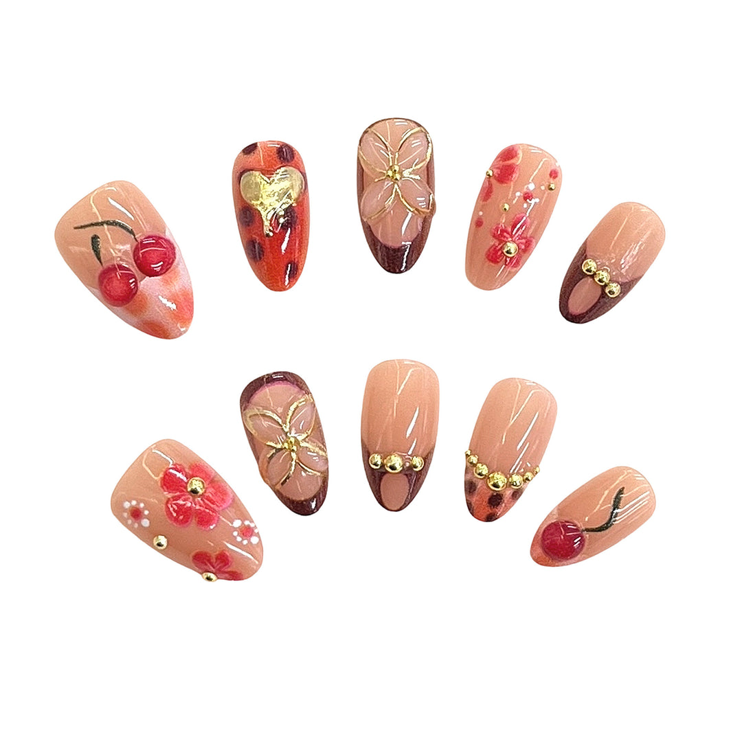 Artistic Floral Accent Press-On Nails Bowlift 1787225333