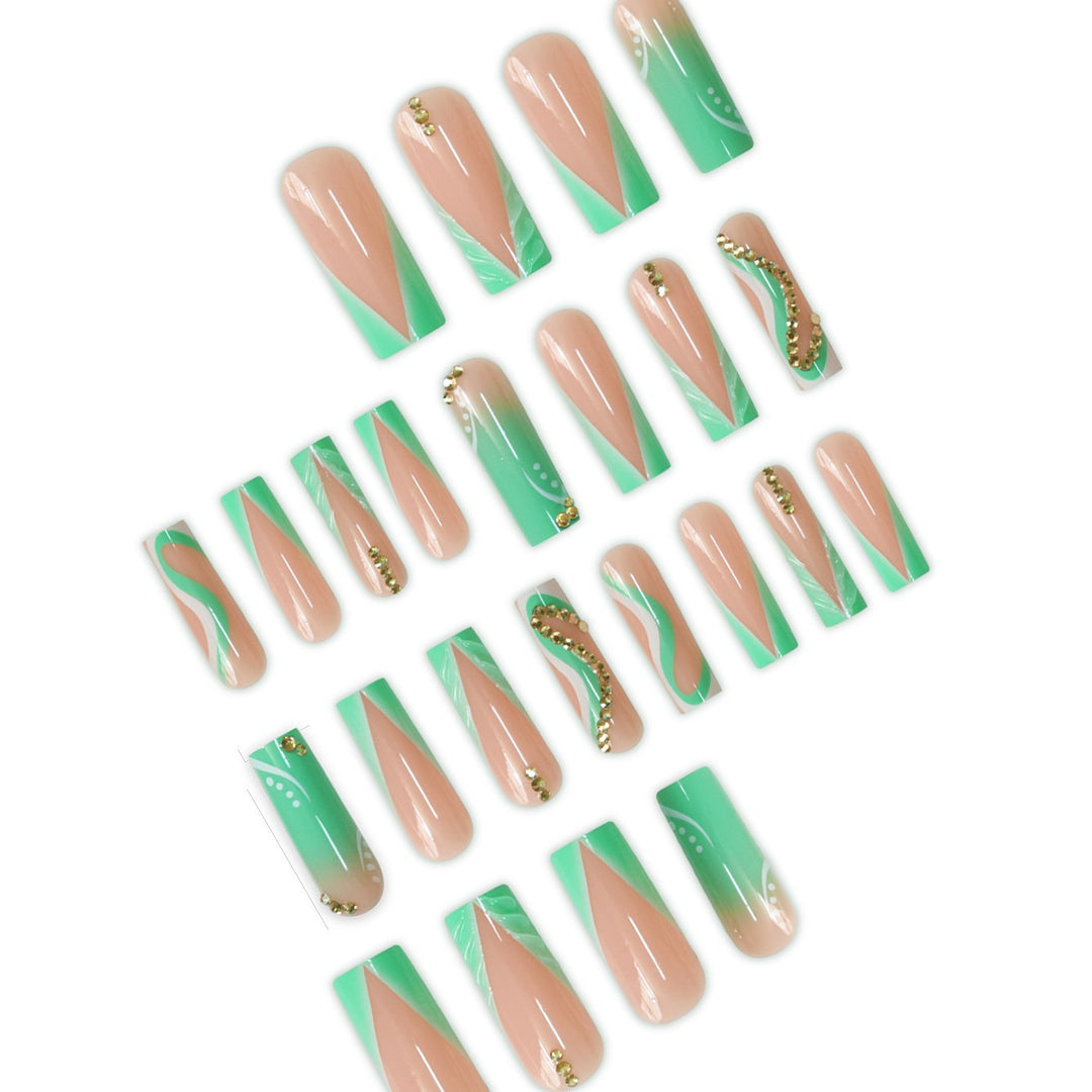 Decorative Press-On Nail Art Set with Rhinestone Accents Bowlift