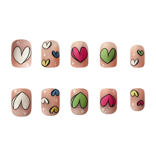 Artificial nail set with playful heart patterns Bowlift