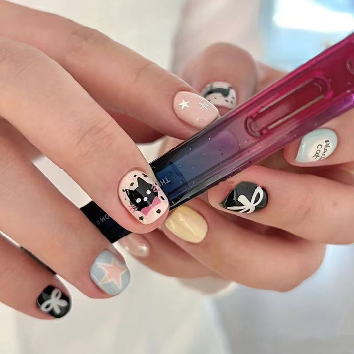 Playful Cat-Themed Press-On Nail Set Bowlift