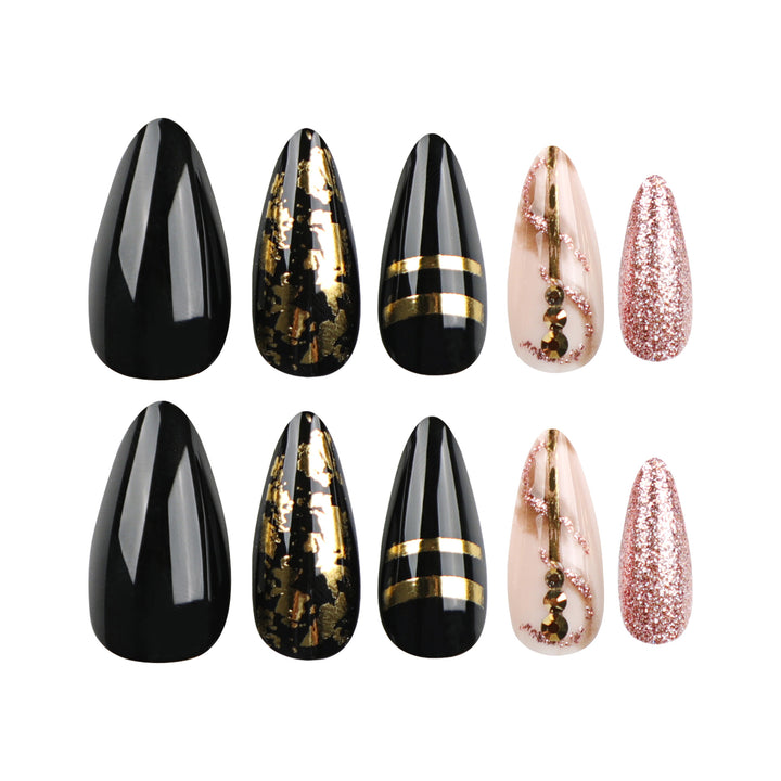 Glamorous stiletto nails with golden accents Bowlift