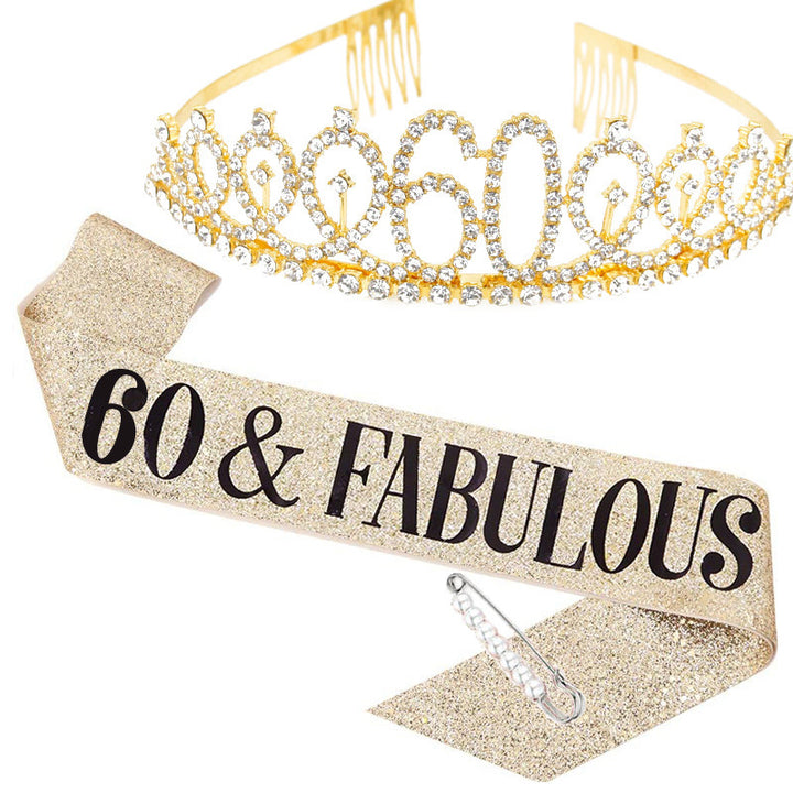 Ladies Crystal Birthday Tiara and Sash Set Bowlift