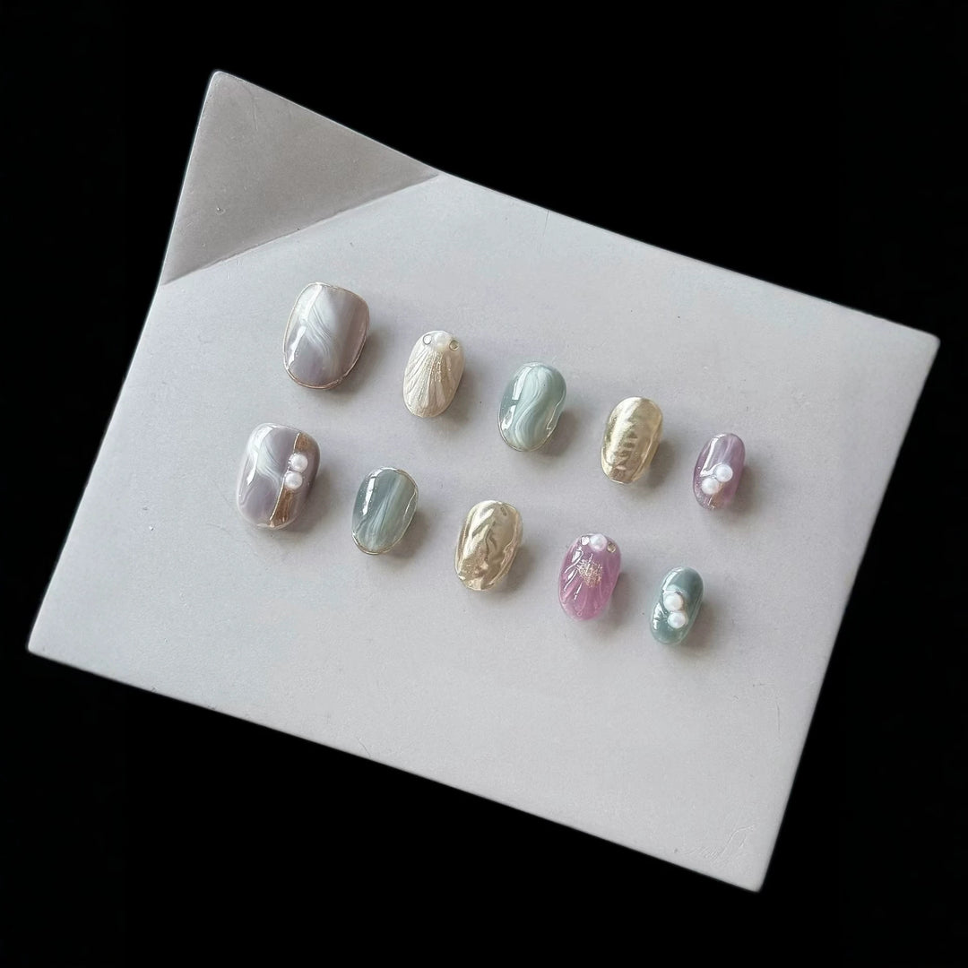 Decorative Mixed Material Press-On Nail Set