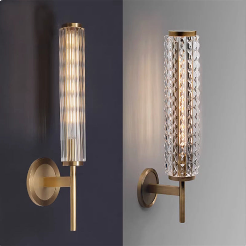 Crystal Wall Sconce Light Fixture with Textured Shade