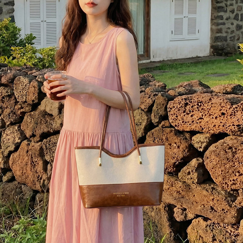 WoStylish Suede and Leather Shoulder Tote Bag Bowlift
