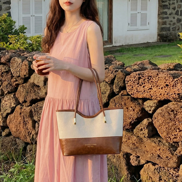 WoStylish Suede and Leather Shoulder Tote Bag Bowlift