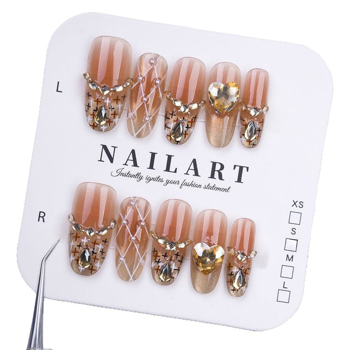 Decorative Press-On Nail Set with Gemstone Accents Bowlift