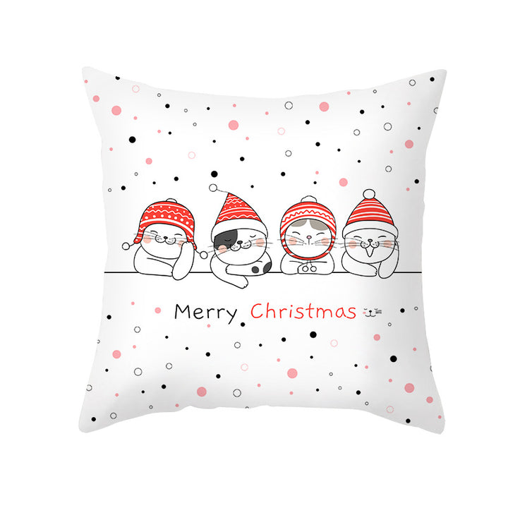 Festive Decorative Throw Pillow Cover with Reindeer Illustration