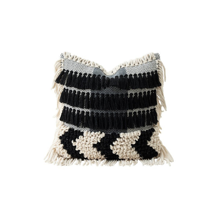 Boho cushion cover with macrame, tassels and relief texture Bowlift