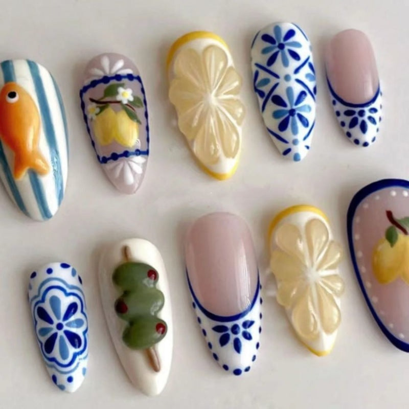 Artistic Sea-Themed Press-On Nail Set Bowlift