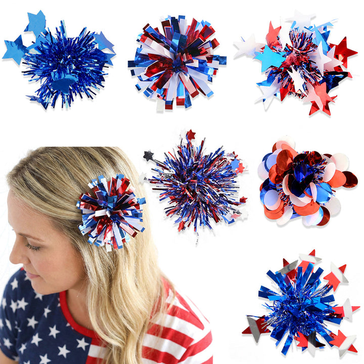 Independence Day sparkly tinsel starburst pom pom cat teaser toy Bowlift