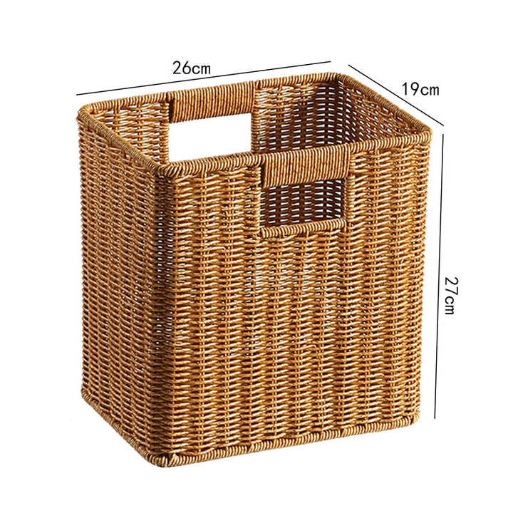 Handwoven Rectangular Storage Basket with Cutout Handles Bowlift