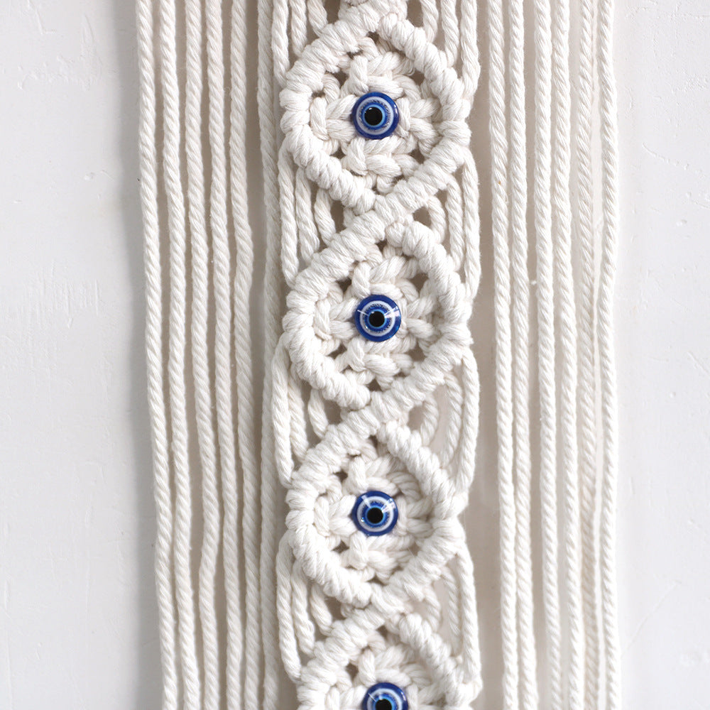 Macrame Wall Hanging with Wooden Ring and Decorative Elements