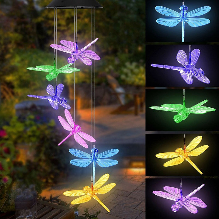 Solar-Powered Hanging Hummingbird LED Wind Chime With Color-Changing RGB Acrylic Birds And Weatherproof Top Bowlift