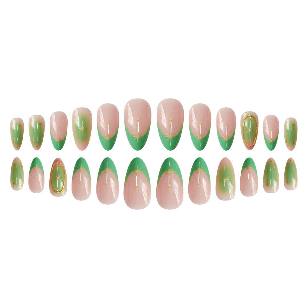 Artistic Gel Nail Enhancements with Gold Accents Bowlift
