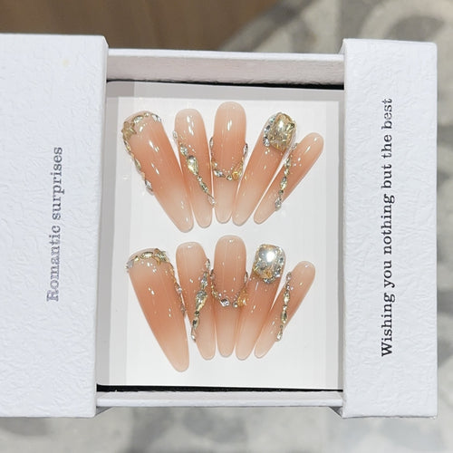 Artificial nails with Romantic Glamour Design Bowlift