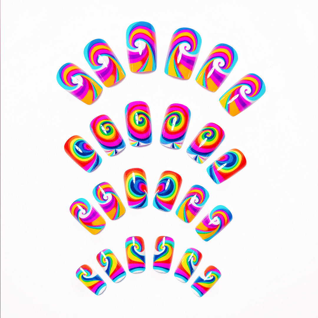 Creative nail art with colorful spiral pattern Bowlift