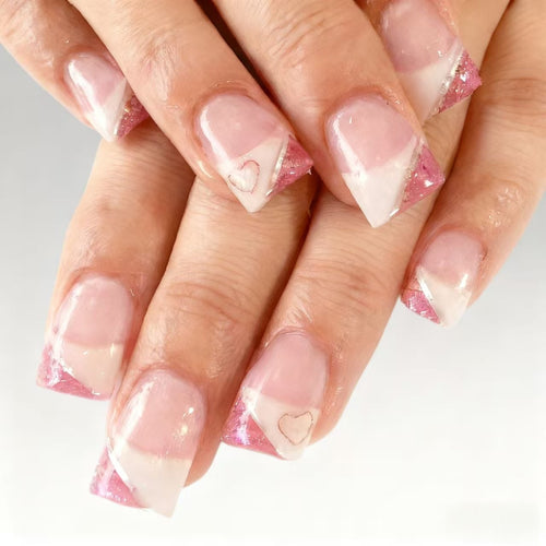 Elegant Heart-Embellished Press-On Nail Set Bowlift