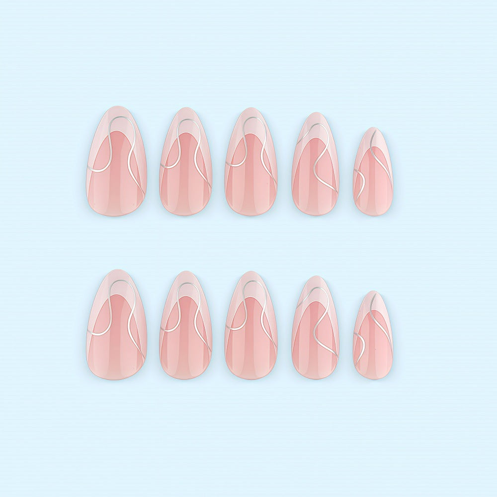 Artificial nails with elegant French design and curved accents Bowlift